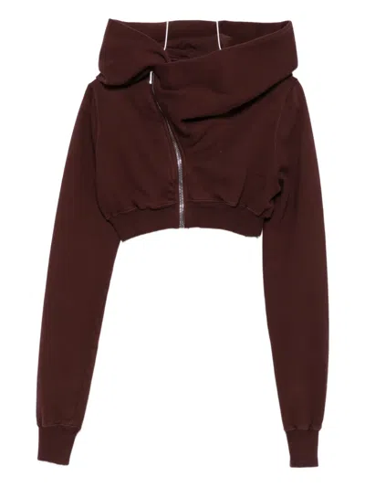 Rick Owens Drkshdw Cowl-neck Zip-front Cropped Sweatshirt In Red