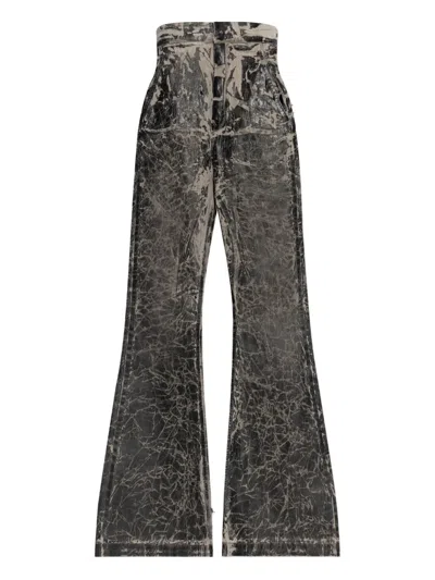 RICK OWENS DRKSHDW CRACKLE-EFFECT FLARED TROUSERS