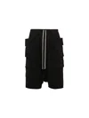 Rick Owens Drkshdw Cargo Fleece Knee-length Shorts With Ribbed Detailing In Black
