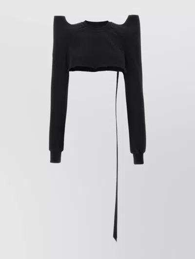 Rick Owens Drkshdw Crew Neck Cropped Sweatshirt With Unique Shoulder Detail In Black
