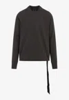 Rick Owens Drkshdw Long Sleeve Crew Neck Sweatshirt With Side Tie In Nude