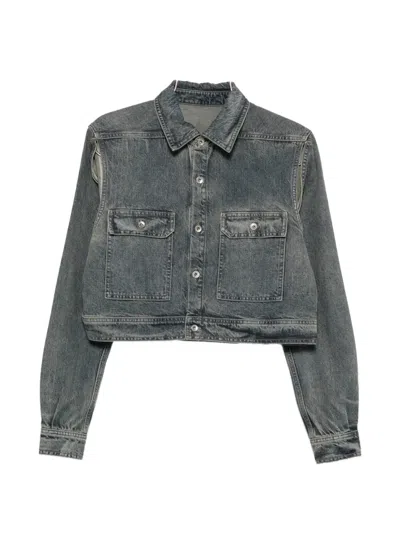 Rick Owens Drkshdw Cropped Cut-out Denim Jacket In Blue