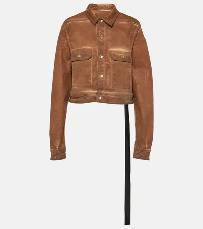 Rick Owens Drkshdw Cropped Denim Shirt In Brown