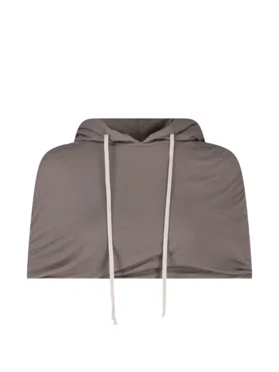 Rick Owens Drkshdw Cropped Drawstring Hoodie In Brown