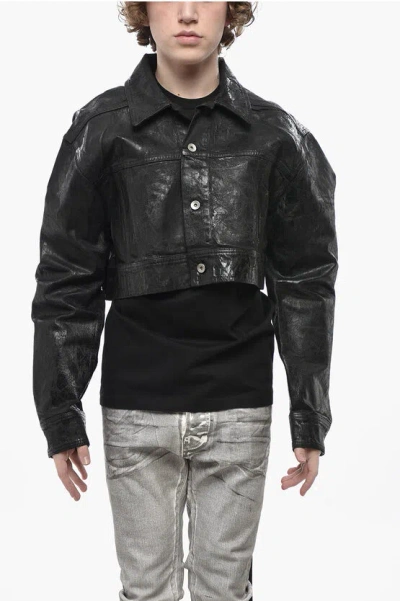 Rick Owens Drkshdw Cropped-fit-jacke Jumbo Worker Aus Beschichtetem Den Grösse Xs In Black