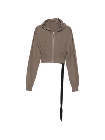 Rick Owens Drkshdw Cropped Heavy Cotton Zip-hood Sweatshirt In Grigio