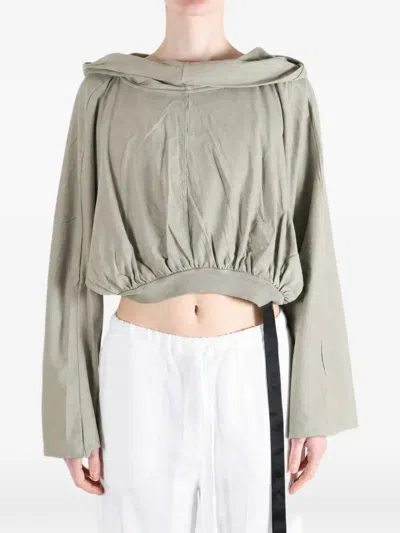 Rick Owens Drkshdw Cropped Hooded Hoodie In 그린