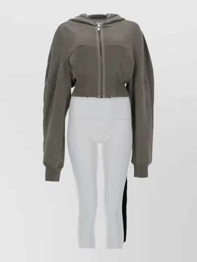 Rick Owens Drkshdw Cropped Hooded Knit Top Long Sleeves In Gray