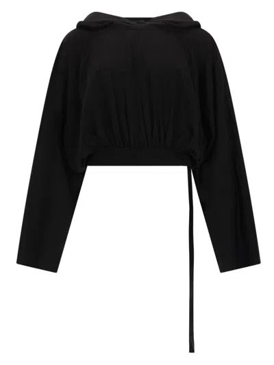Rick Owens Drkshdw Hooded High Neck Oversized Cotton Sweatshirt In Black