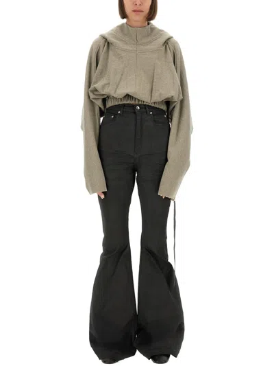 Rick Owens Drkshdw Cropped Hooded Tunic Sweatshirt In Gray