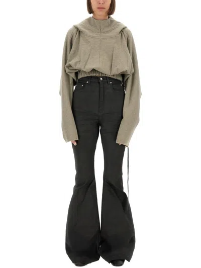 Rick Owens Drkshdw Cropped Hooded Tunic Sweatshirt In Green
