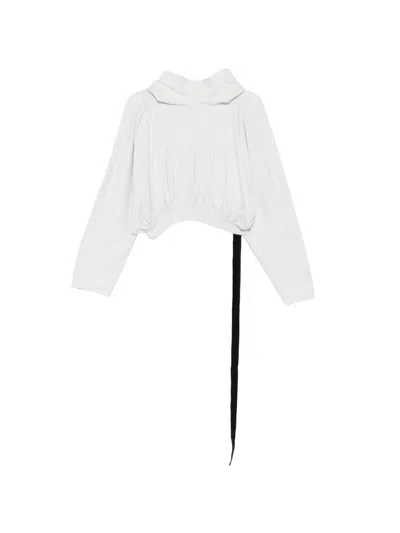 Rick Owens Drkshdw Hooded High Neck Cropped Cotton Sweatshirt In White