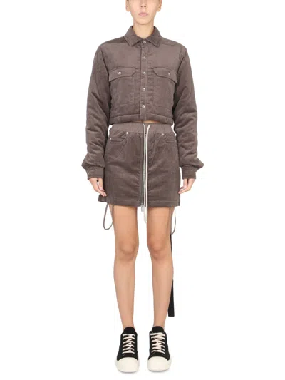 Rick Owens Drkshdw Cropped Corduroy Jacket With Chest Pockets In Brown