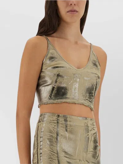 Rick Owens Drkshdw Cropped Metallic Spaghetti V-neck In Brown