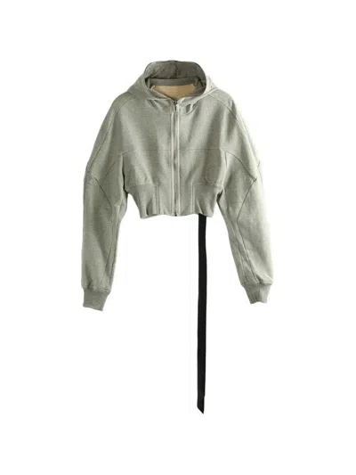 Rick Owens Drkshdw Cropped Rib-detail Hooded Zip Sweatshirt In Transparent