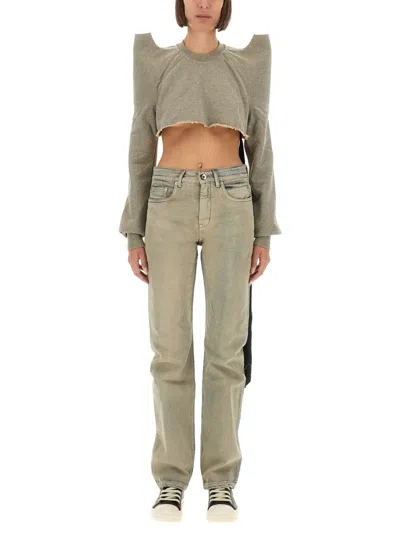 Rick Owens Drkshdw Cropped Cotton Sweatshirt In Green