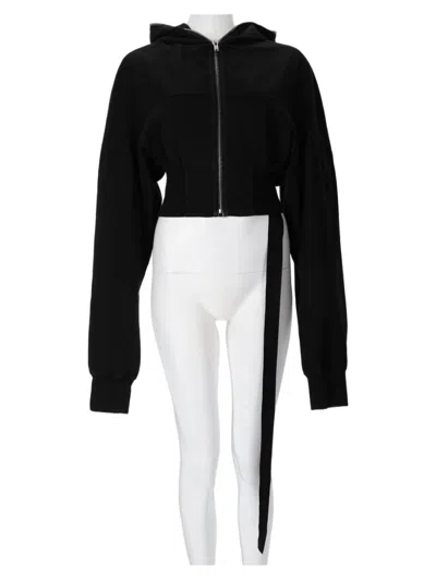 Rick Owens Drkshdw Cropped Zipper Closure Strap Detail Cotton Hoodie In Black