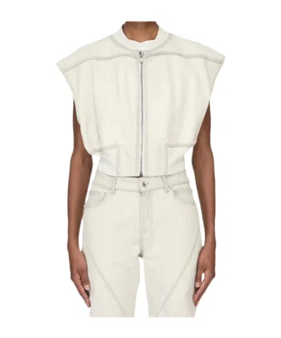 Rick Owens Drkshdw Cropped Zip-up Vest In White