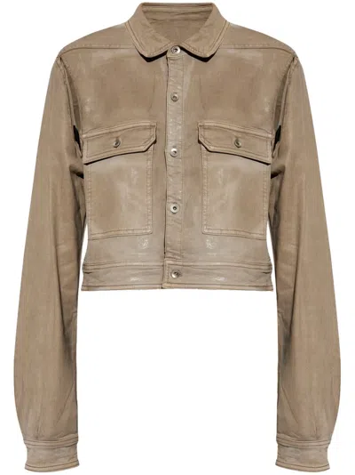 Rick Owens Drkshdw Cut-out Foiled Denim Jacket In Grey