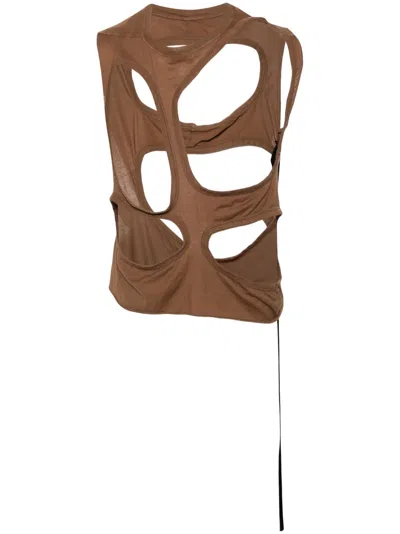Rick Owens Drkshdw Cut-out Organic Cotton Tank Top In Brown