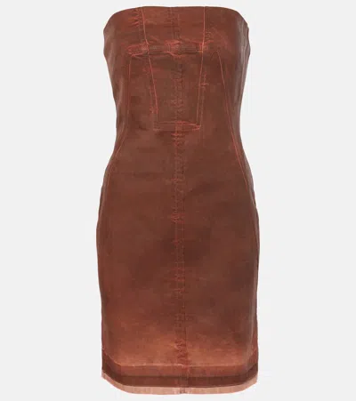 Rick Owens Drkshdw Denim Bustier Dress In Brown