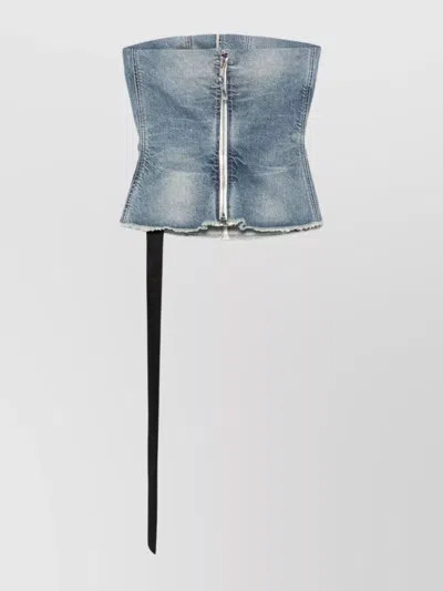 Rick Owens Drkshdw Denim Bustier Strapless Top In Blue