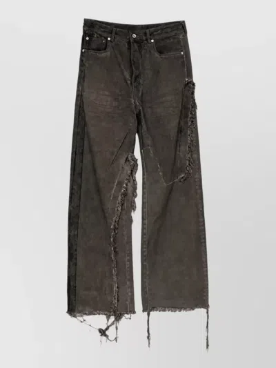 Rick Owens Drkshdw Denim Distressed Wide-leg Jeans In Brown