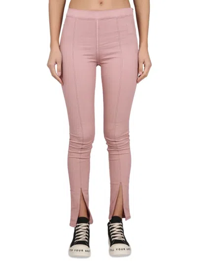 Rick Owens Drkshdw Denim Leggings With Elastic Waistband And Stylish Slits In Pink