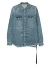 Rick Owens Drkshdw Mens Two-buttoned-pockets Curved-hem Denim Shirt Washed Indigo In Blue