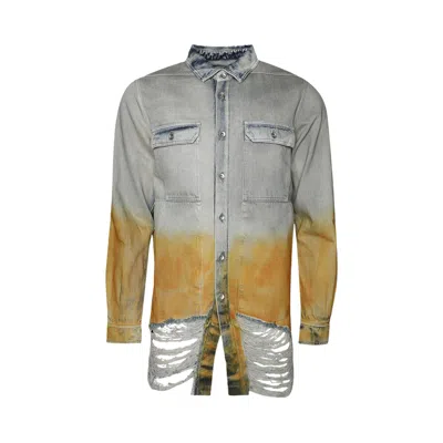 Pre-owned Rick Owens Drkshdw Denim Outershirt 'sky/orange Degrade' | Blue | Men's Size L