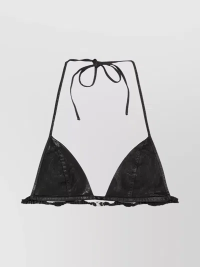 Rick Owens Drkshdw Denim Ruffle Trim Sheer Triangle Top In Black
