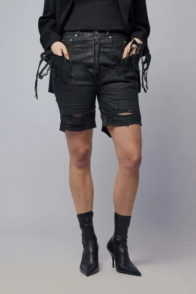 Rick Owens Drkshdw Denim Shorts - Slivered Tight Cut Offs In Black