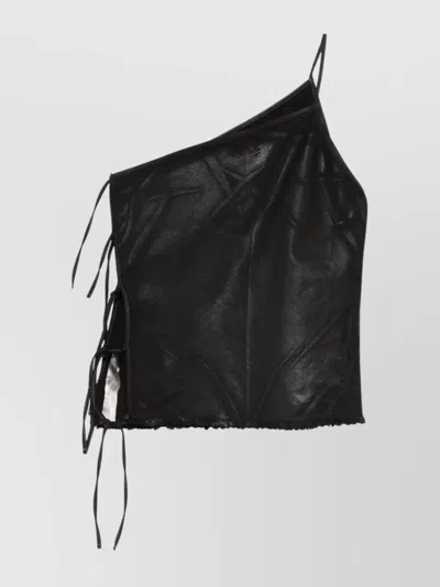 RICK OWENS DRKSHDW DENIM TOP WITH ASYMMETRICAL NECKLINE AND SIDE TIES