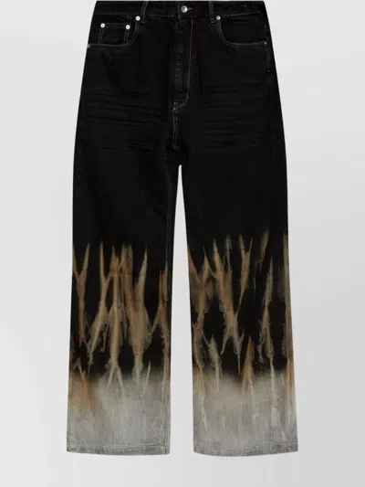 Rick Owens Drkshdw Denim Trousers Bleached Degrade Print In Black