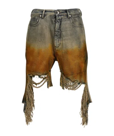 RICK OWENS DRKSHDW RICK OWENS DRKSHDW DESTROYED DENIM BERMUDA SHORTS
