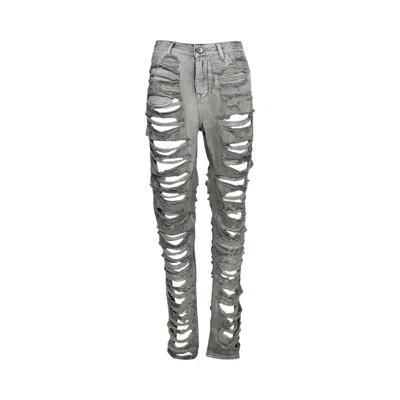 Pre-owned Rick Owens Drkshdw Detroit Cut Denim 'mineral Pearl Shredded' | Grey | Women's Size 27