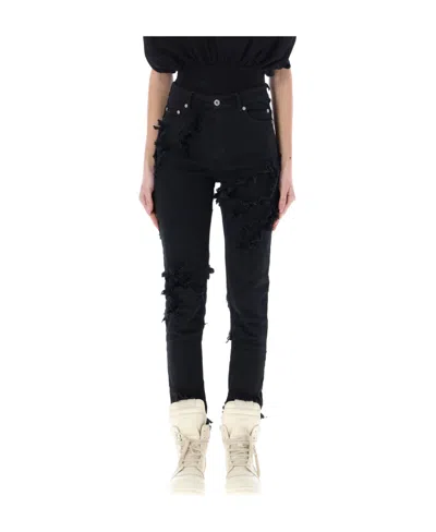 Rick Owens Drkshdw Detroit Distressed Denim Jeans In Black