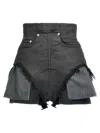 Rick Owens Drkshdw High Waist Frayed Hem Shorts With Pockets In Black Wax