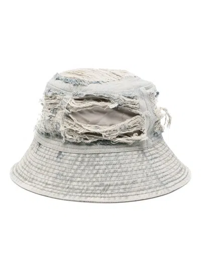 Rick Owens Drkshdw Distressed Denim Bucket Hat In Blue
