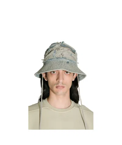 Rick Owens Drkshdw Distressed Denim Bucket Hat In Blue