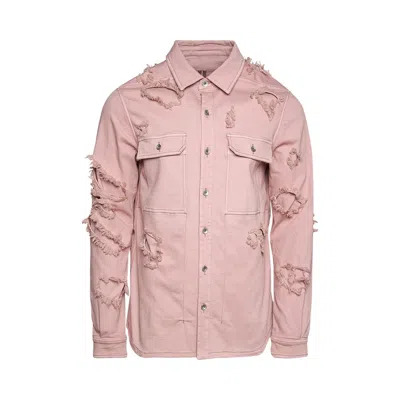 Pre-owned Rick Owens Drkshdw Distressed Denim Overshirt 'faded Pink' | Men's Size M