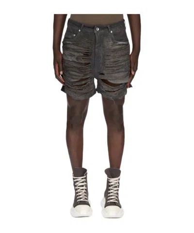 Rick Owens Drkshdw Distressed Denim Shorts In Black