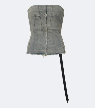 Rick Owens Drkshdw Distressed Denim Tube Top In Blue