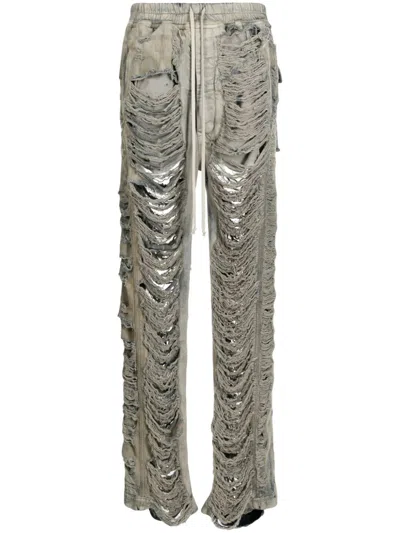 Rick Owens Drkshdw Distressed-effect Wide-leg Trousers In Neutrals