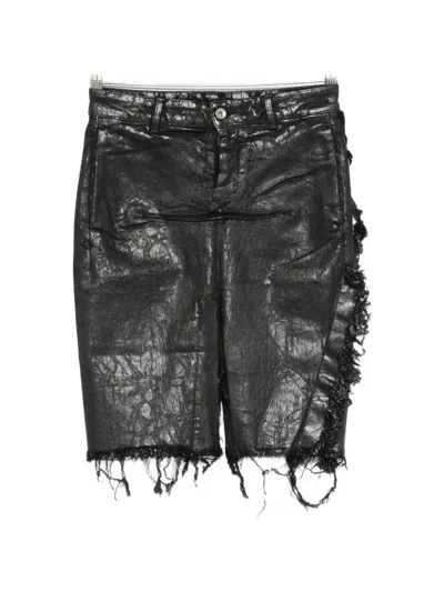 Rick Owens Drkshdw Distressed Sliced Denim Mini Skirt In Black