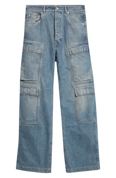 Rick Owens Drkshdw Distressed Straight Leg Cargo Jeans In Blue