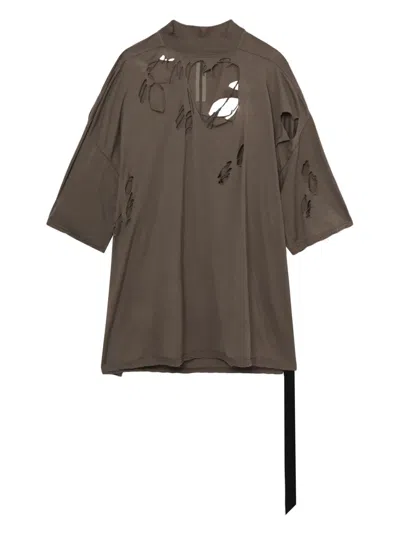 Rick Owens Drkshdw Distressed T-shirt In 褐色