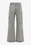 Rick Owens Drkshdw Wide Leg Cargo Style Denim Trousers In Animal Print