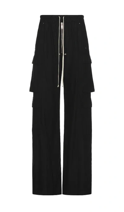 Rick Owens Drkshdw Creatch Wide-leg Cotton-blend Canvas Drawstring Cargo Trousers In Black