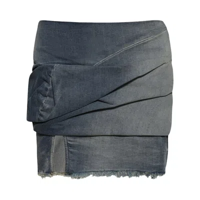 Pre-owned Rick Owens Drkshdw Drape Denim Mini Skirt 'washed Indigo' | Blue | Women's Size Xs